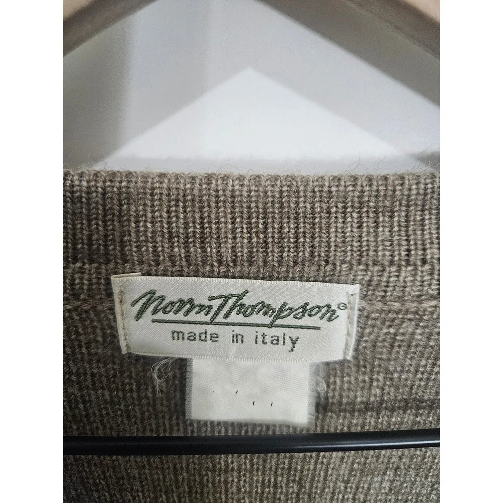 Norm Thompson Made in Italy Vintage Suede Panel Cable Knit Cardigan Sweater Tan‎